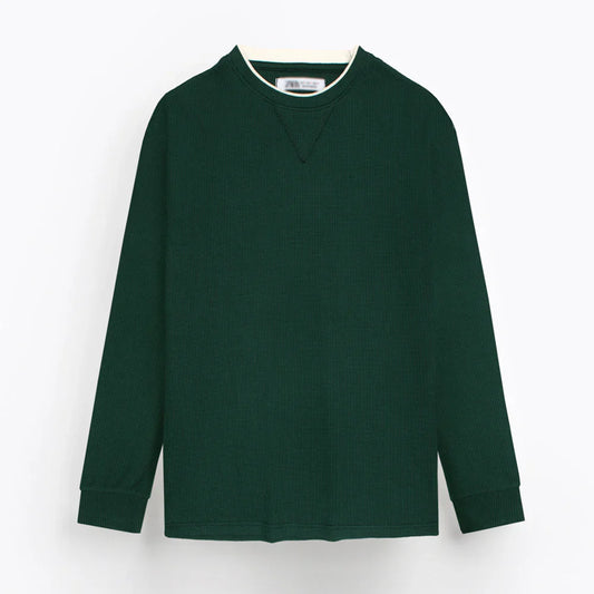 Z.A.R.A PREMIUM THERMAL COTTON CONTRAST TRIM SWEATSHIRT (DK GREEN)