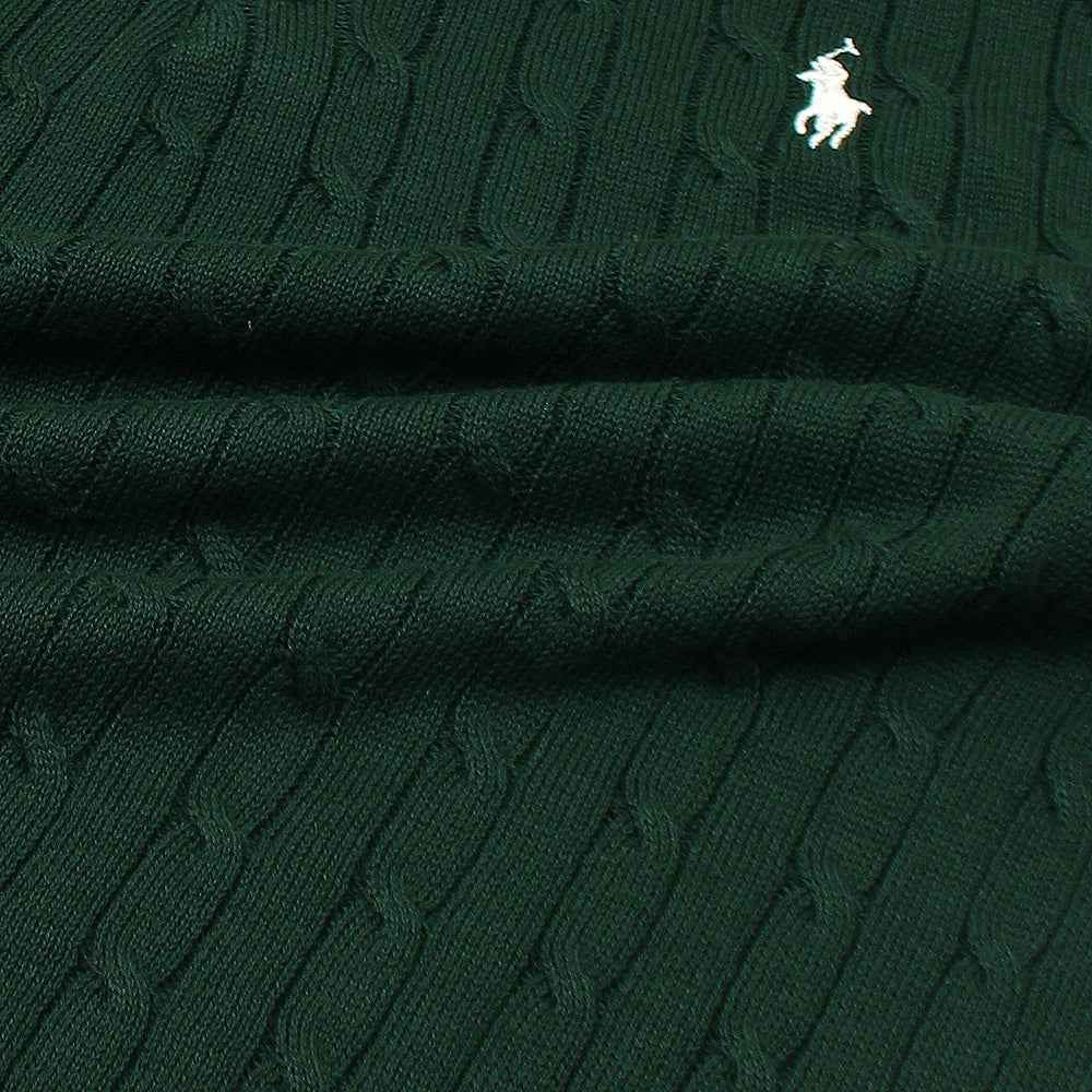 RL PREMIUM CABEL-KNIT BUTTON POLO SHIRT (GREEN)