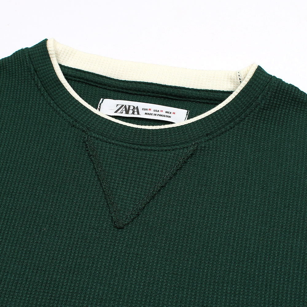 Z.A.R.A PREMIUM THERMAL COTTON CONTRAST TRIM SWEATSHIRT (DK GREEN)