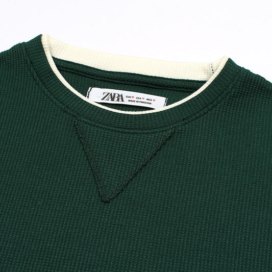 Z.A.R.A PREMIUM THERMAL COTTON CONTRAST TRIM SWEATSHIRT (DK GREEN)