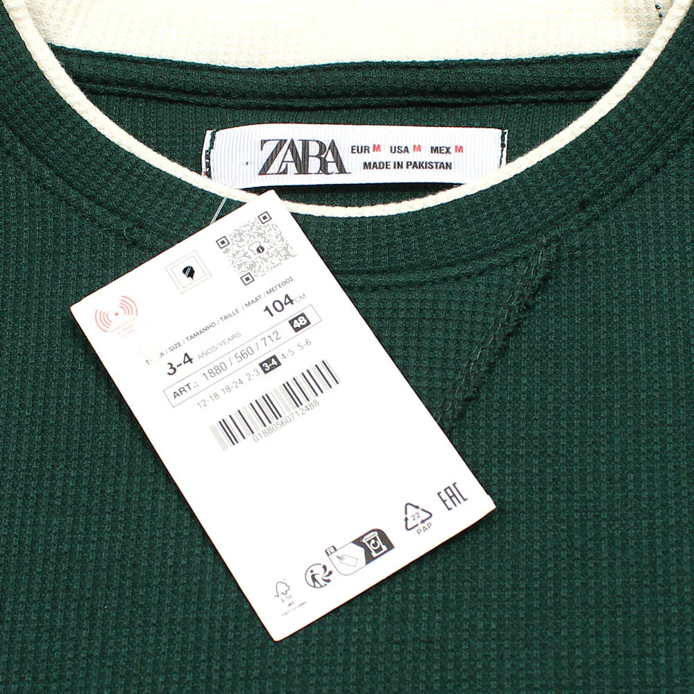 Z.A.R.A PREMIUM THERMAL COTTON CONTRAST TRIM SWEATSHIRT (DK GREEN)