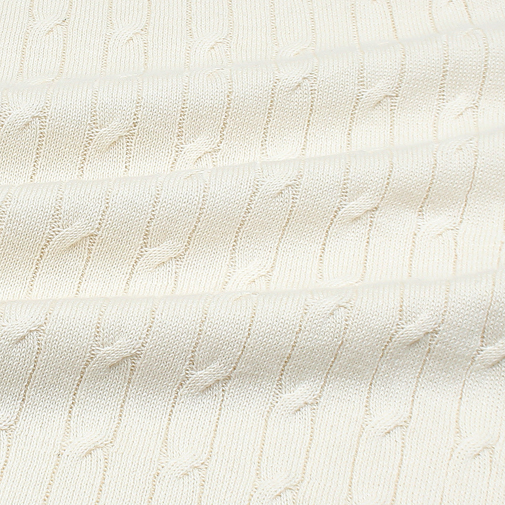 RL PREMIUM CABEL-KNIT BUTTON POLO SHIRT (OFF-WHITE)