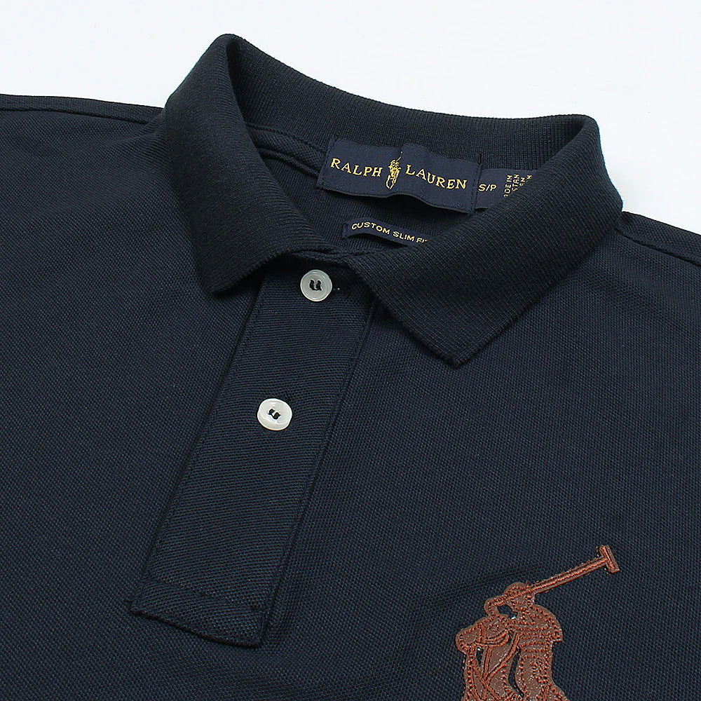 RL PREMIUM LEATHER BIG HORSE POLO SHIRT (NAVY BLUE)