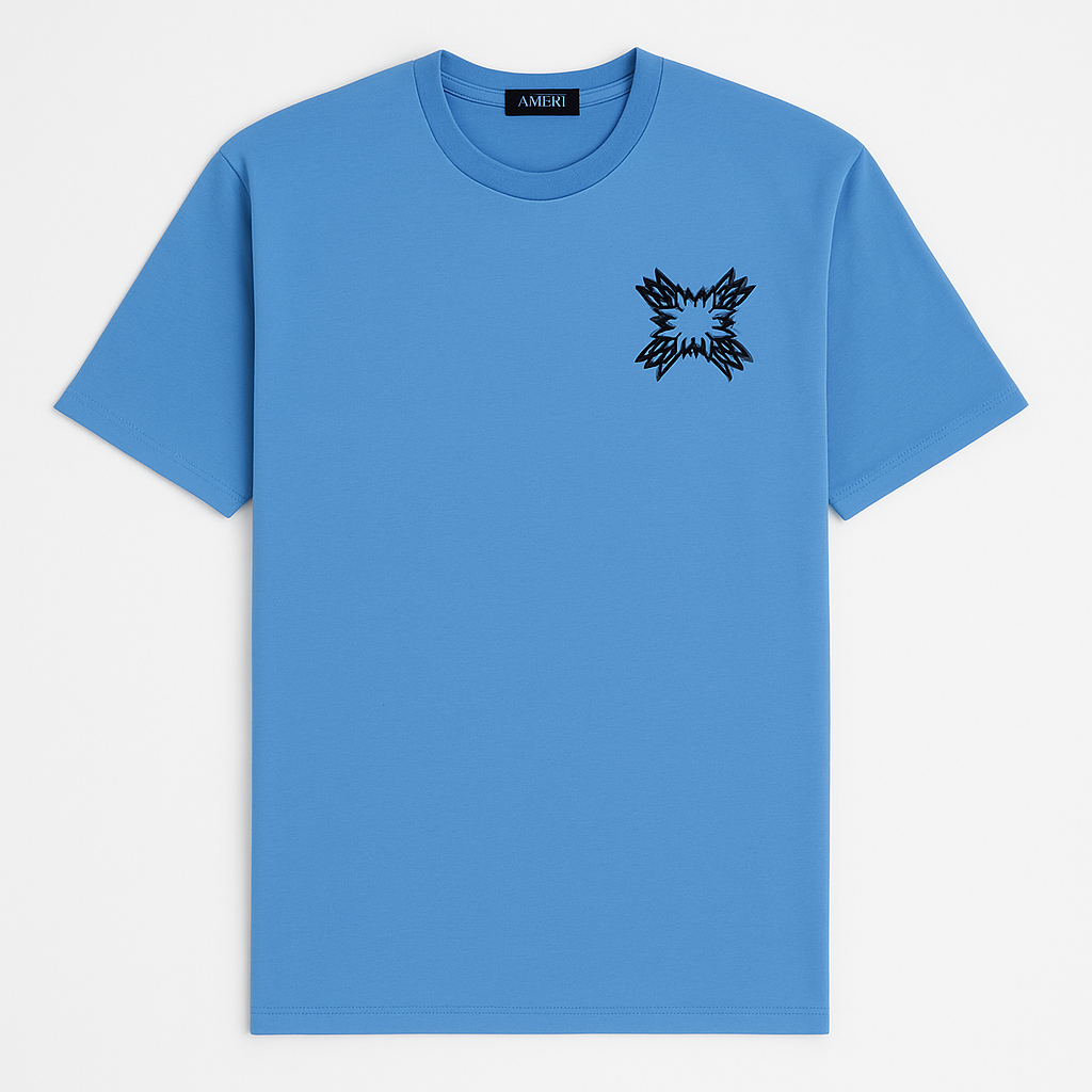 A.M.I.R.I PREMIUM DOWN SHOULDER  T-SHIRT (SKY BLUE)