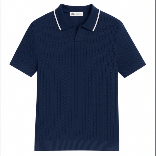 Z.A.R.A PREMIUM TIPPED COLLAR KNITTED POLO (NAVY BLUE)