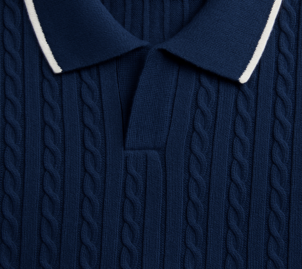 Z.A.R.A PREMIUM TIPPED COLLAR KNITTED POLO (NAVY BLUE)