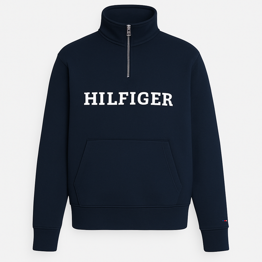 TH EMB HLFGR COTTON FLEECE ZIP-UP (NAVY BLUE)