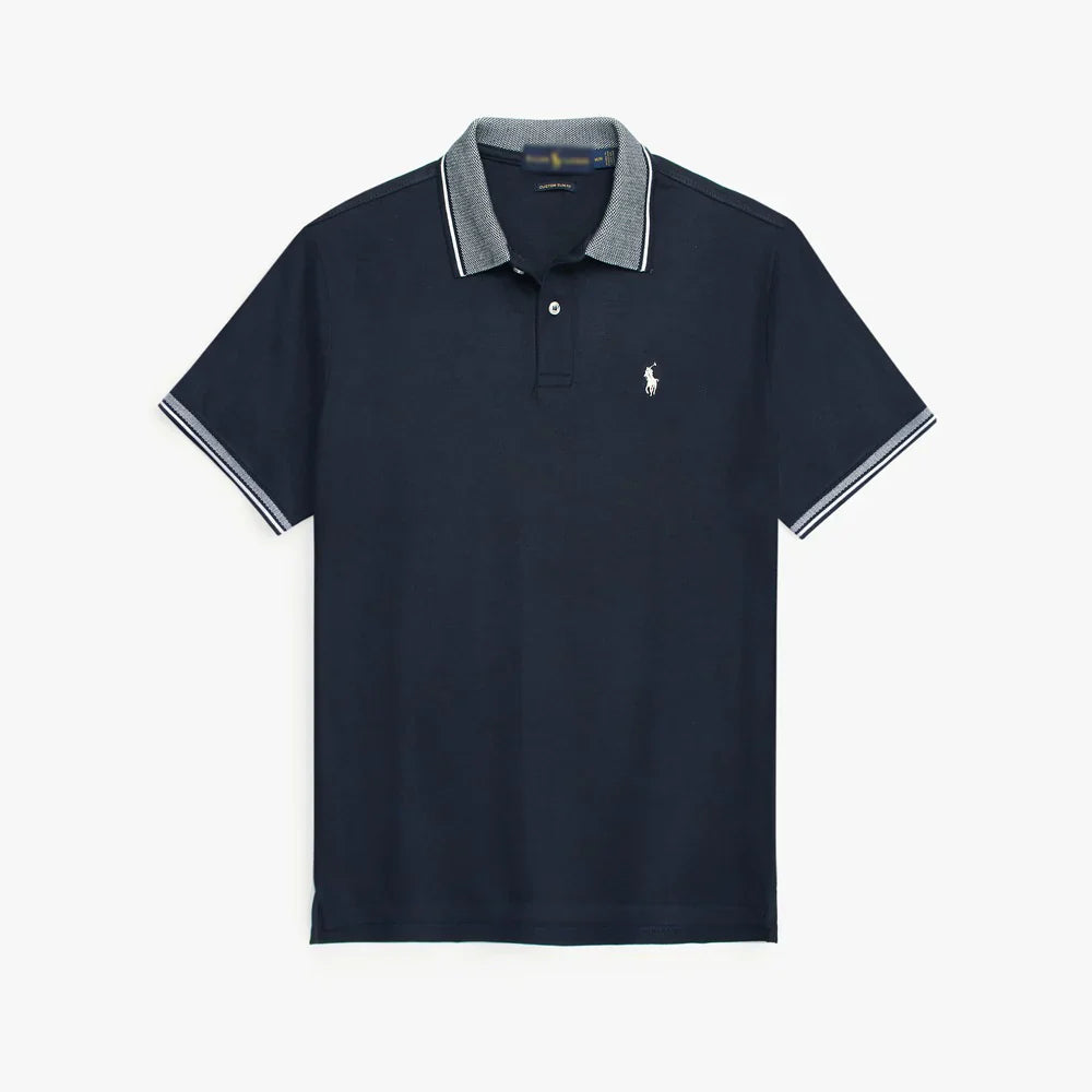 RL PREMIUM S/P JACQUARD COLLAR POLO (NAVY BLUE)