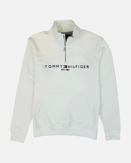 Tommy Premium Cotton Fleece Self Emb Zip-Up (off-White)