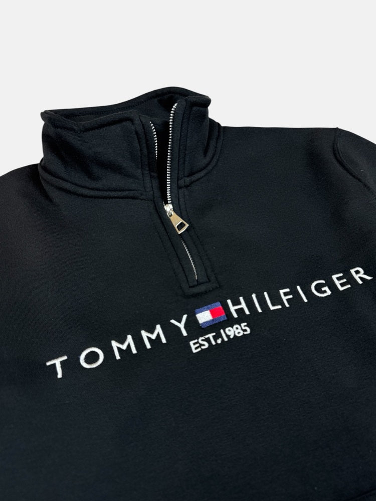 Tommy Premium Cotton Fleece Self Emb Zip-Up (Black)