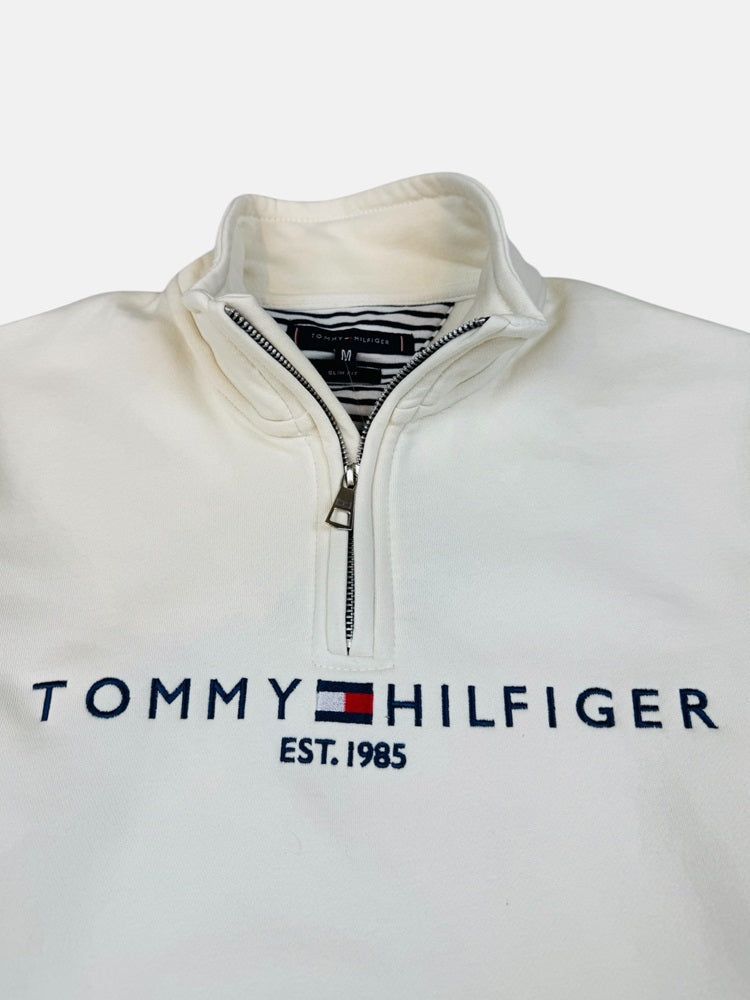 Tommy Premium Cotton Fleece Self Emb Zip-Up (off-White)