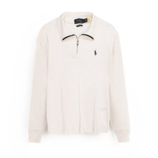 RL small Pony Thermal Mockneck Zip-Up (White)