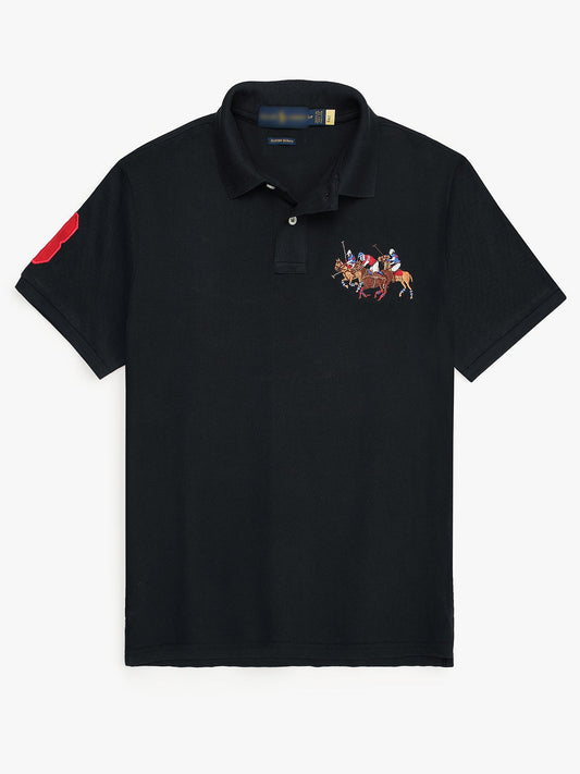 RL Premium 3 Horse Pique Cotton Polo Shirt (Black)