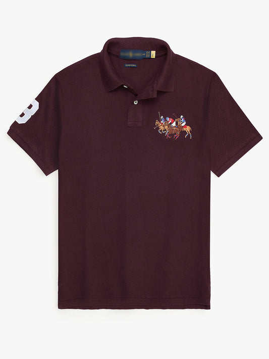 RL Premium 3 Horse Pique Cotton Polo Shirt (Maroon)