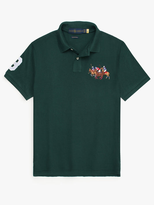 RL Premium 3 Horse Pique Cotton Polo Shirt (Dark Green)