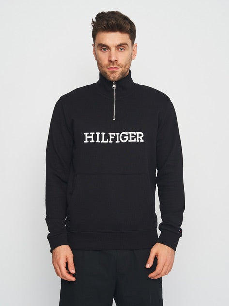 TH EMB HLFGR COTTON FLEECE ZIP-UP (BLACK)