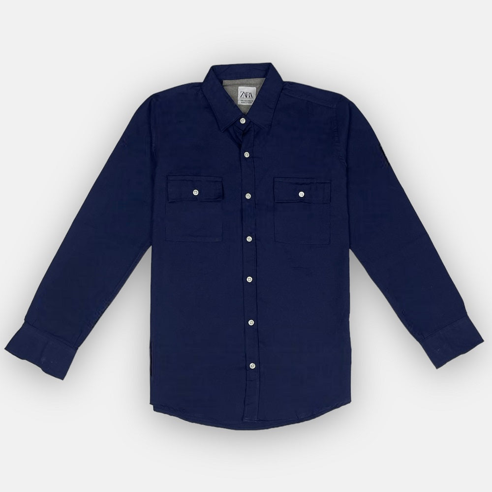 Z.A.R.A Premium Double Pocket Casual Shirt ( Navy Blue )