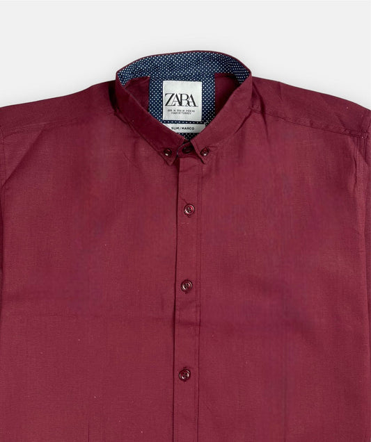 Z.A.R.A Premium Plain Casual Shirt (Mehroon)