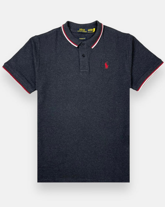 RL Small Pony Tipped Collar Polo Shirt (Charcoal Black)