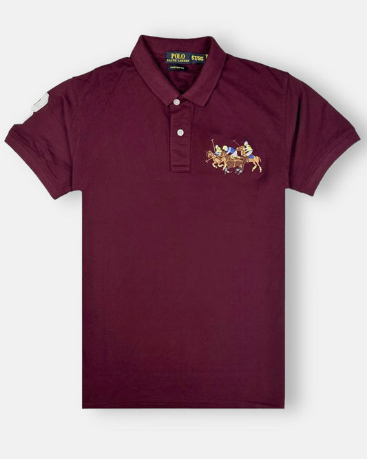 RL 3 Multi Horse Polo Shirt Maroon