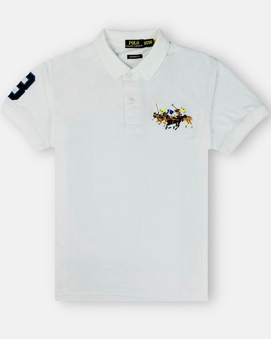 RL 3 Multi Horse Polo Shirt White
