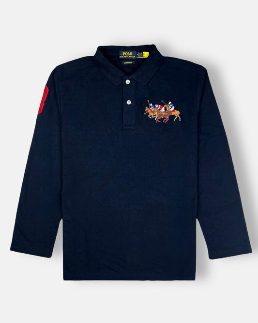 RL 3 Horses Full-Sleeve Polo Shirt (Navy Blue)