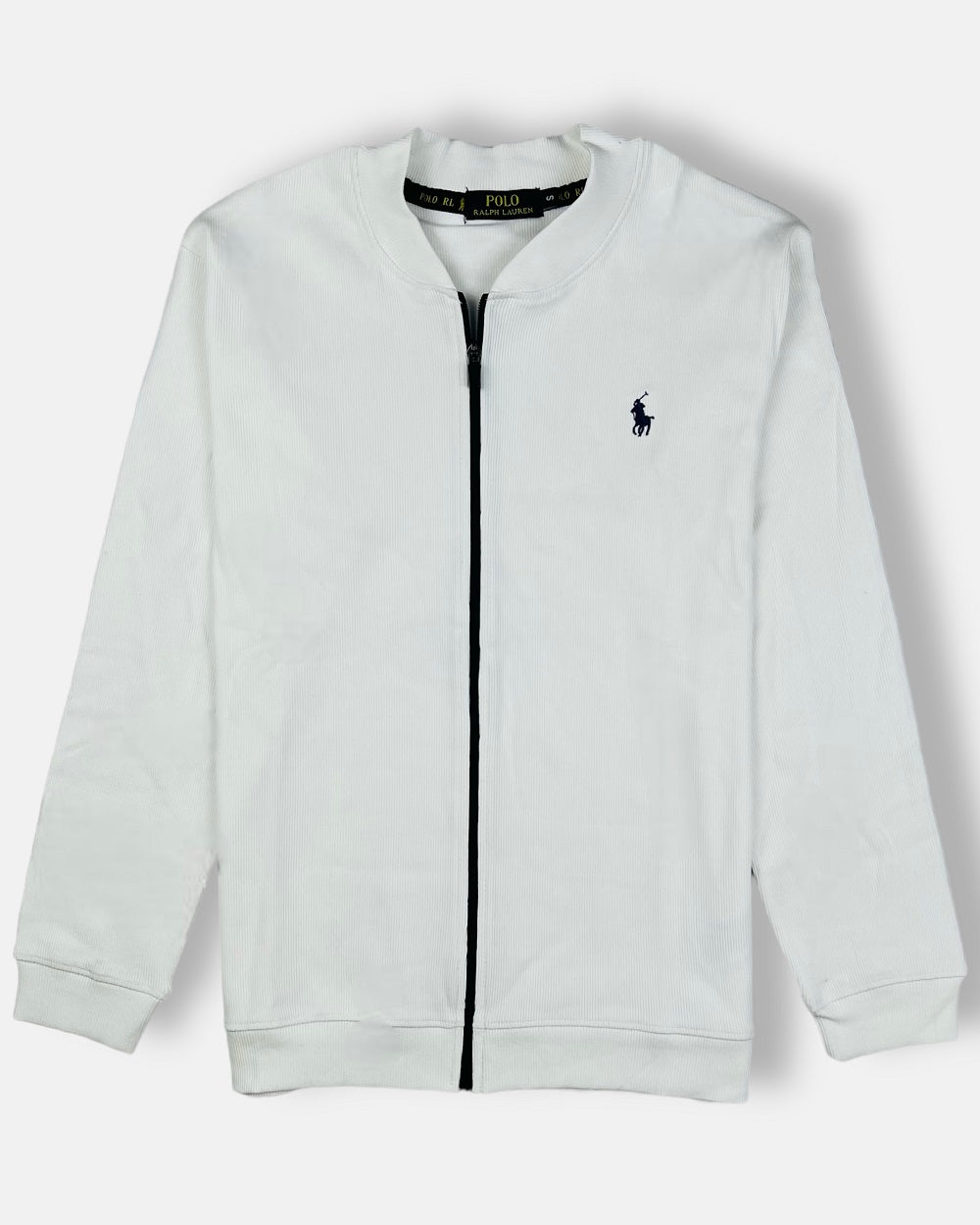 RL Premium RIB fabric Zip Up Jacket White