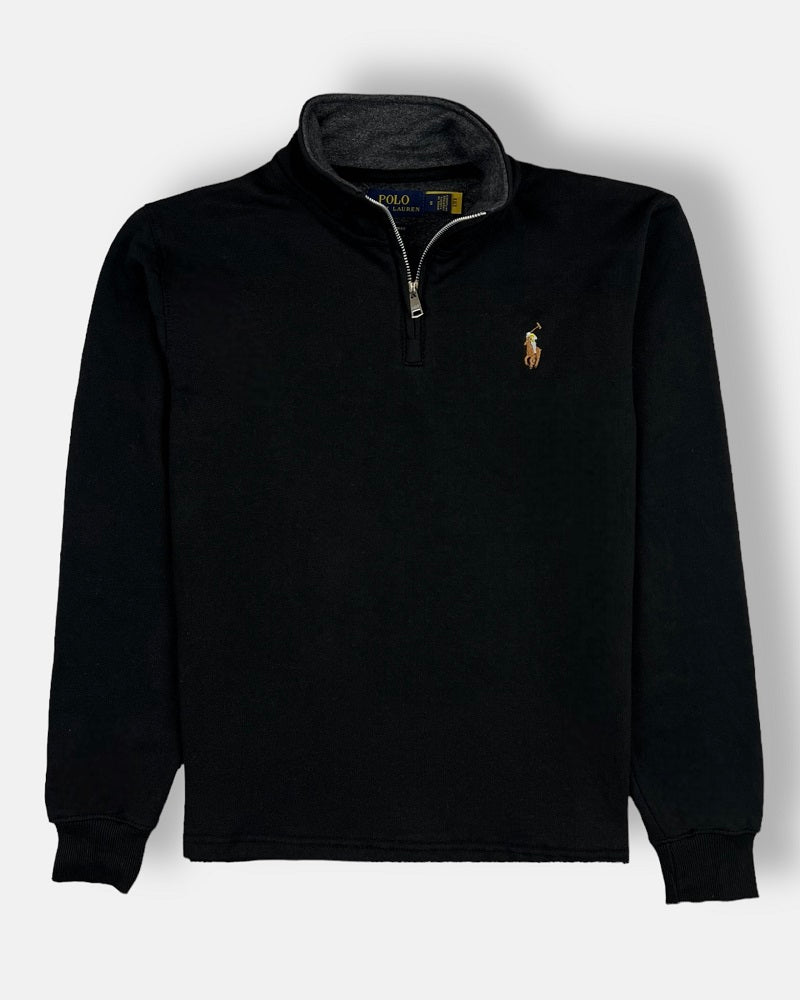 RL Imported Pique Cotton Fleece Zip-up Mockneck (Black)