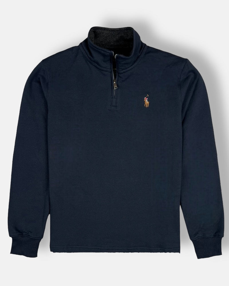 RL Imported Pique Cotton Fleece Zip-up Mockneck (Navy Blue)