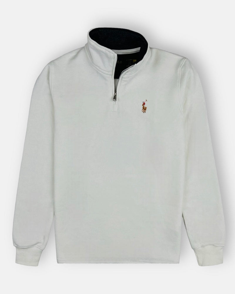 RL Imported Pique Cotton Fleece Zip-up Mockneck (White)