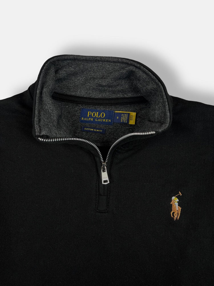 RL Imported Pique Cotton Fleece Zip-up Mockneck (Black)