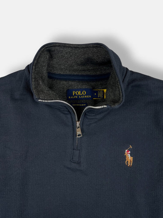 RL Imported Pique Cotton Fleece Zip-up Mockneck (Navy Blue)