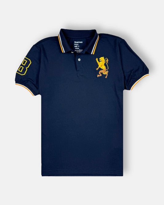 GRDNO Premium 3D Lion Emb Tipping polo Shirt Navy Blue