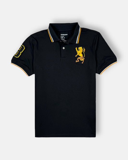 GRDNO Premium 3D Lion Emb Tipping polo Shirt Black