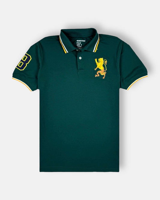 GRDNO Premium 3D Lion Emb Tipping polo Shirt Green