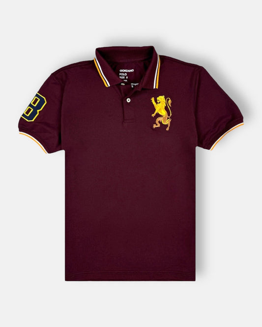 GRDNO Premium 3D Lion Emb Tipping polo Shirt Maroon