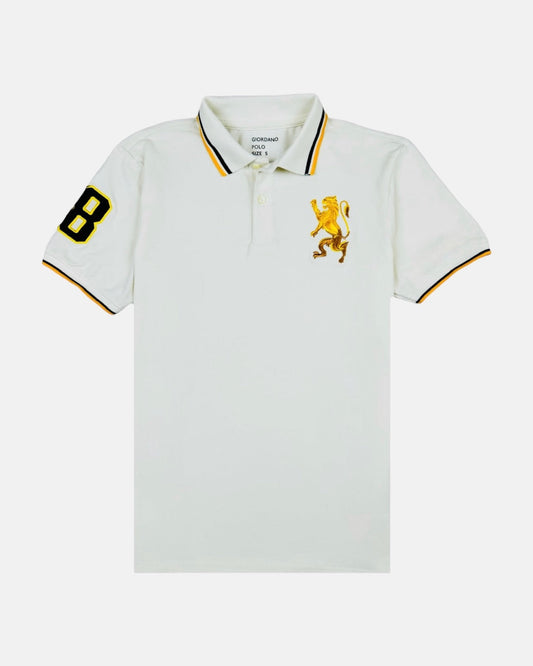 GRDNO Premium 3D Lion Emb Tipping polo Shirt Off-White