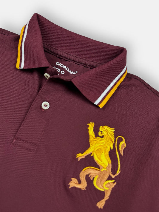 GRDNO Premium 3D Lion Emb Tipping polo Shirt Maroon