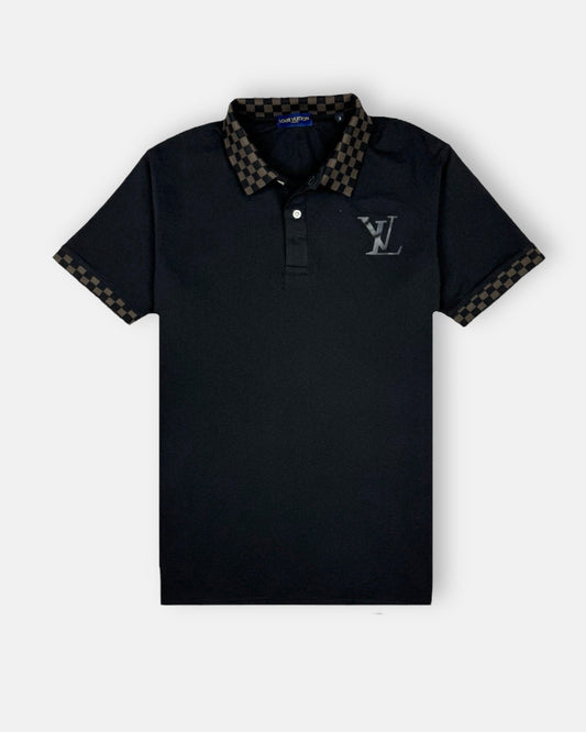 L.V Premium Tipped Colar Polo Shirt (Black)