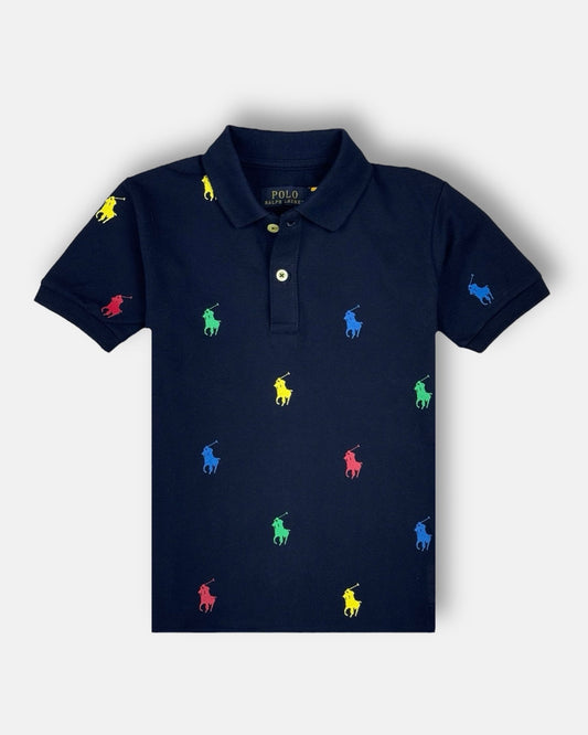 RL Kid's Premium All Over Horse Print Polo Shirt (Navy Blue)