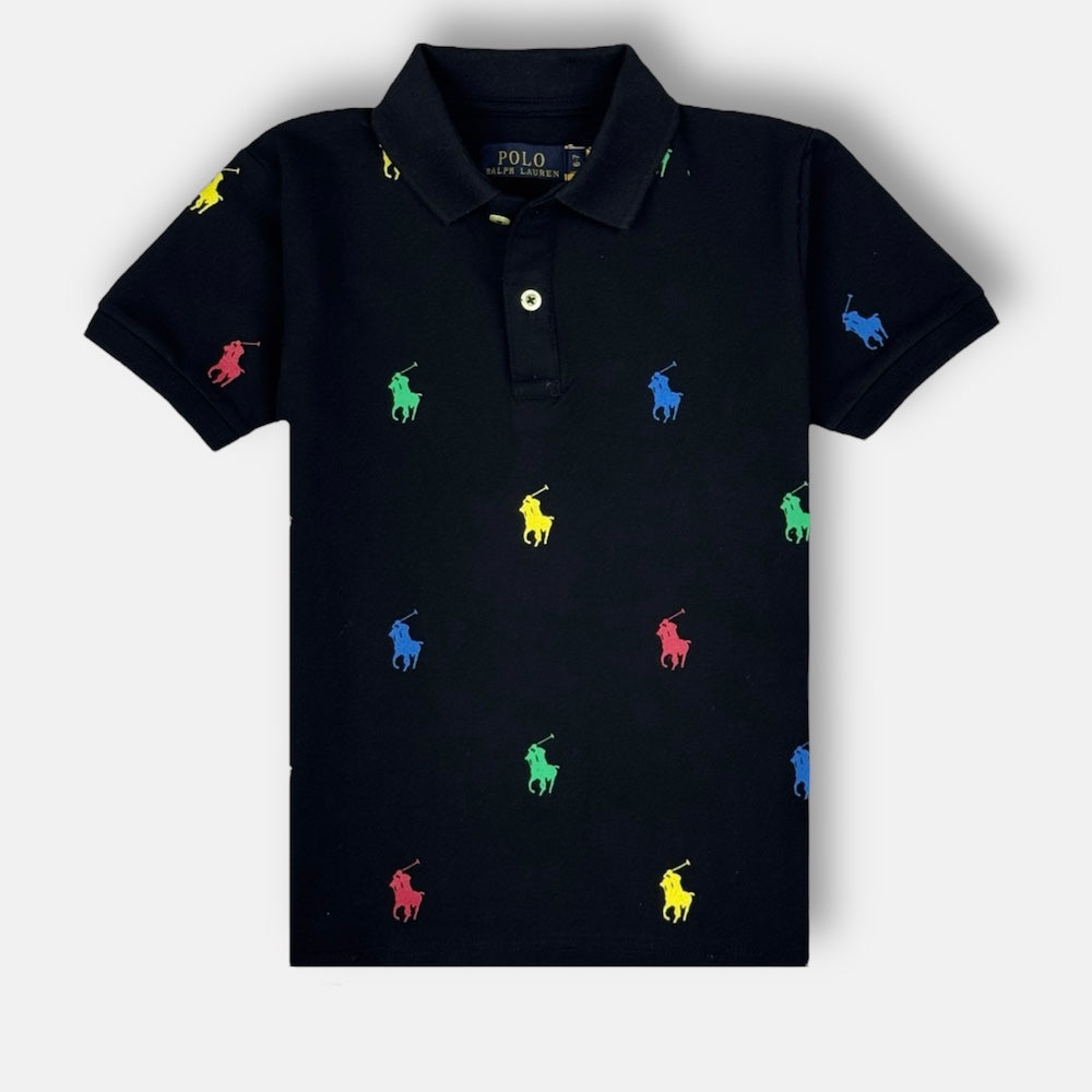 RL Kid's Premium All Over Horse Print Polo Shirt (Black)