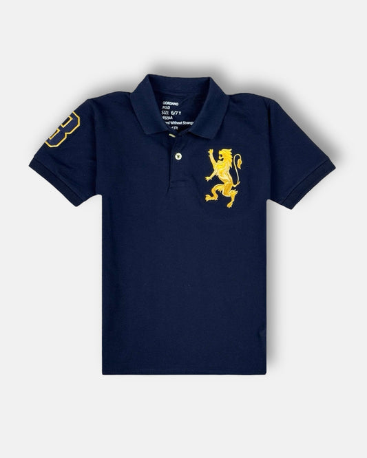 GRDNO Kid's Premium 3D Lion Polo Shirt (Navy Blue)