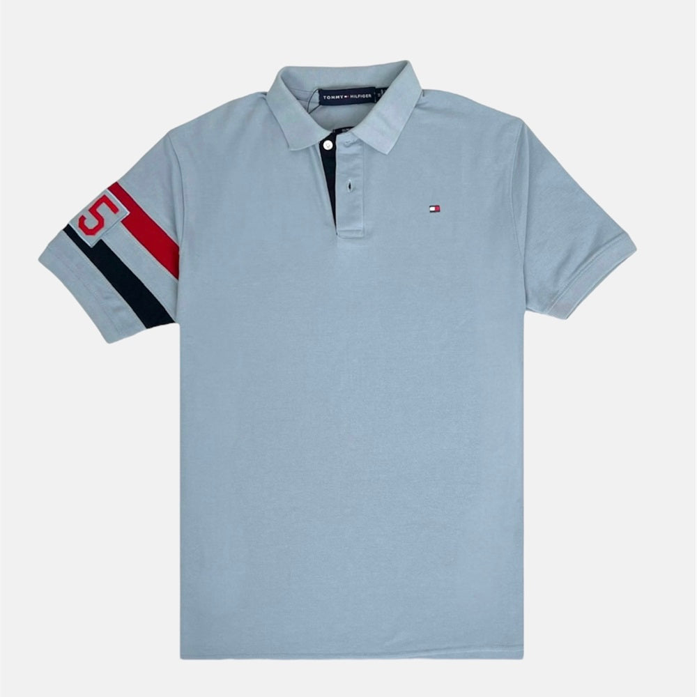 TH PREMIUM SLEEVE STRIPE POLO SHIRT (SKY BLUE)