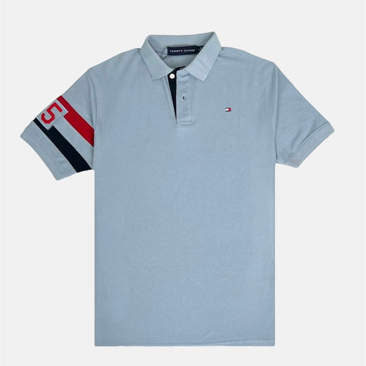 TH PREMIUM SLEEVE STRIPE POLO SHIRT (SKY BLUE)