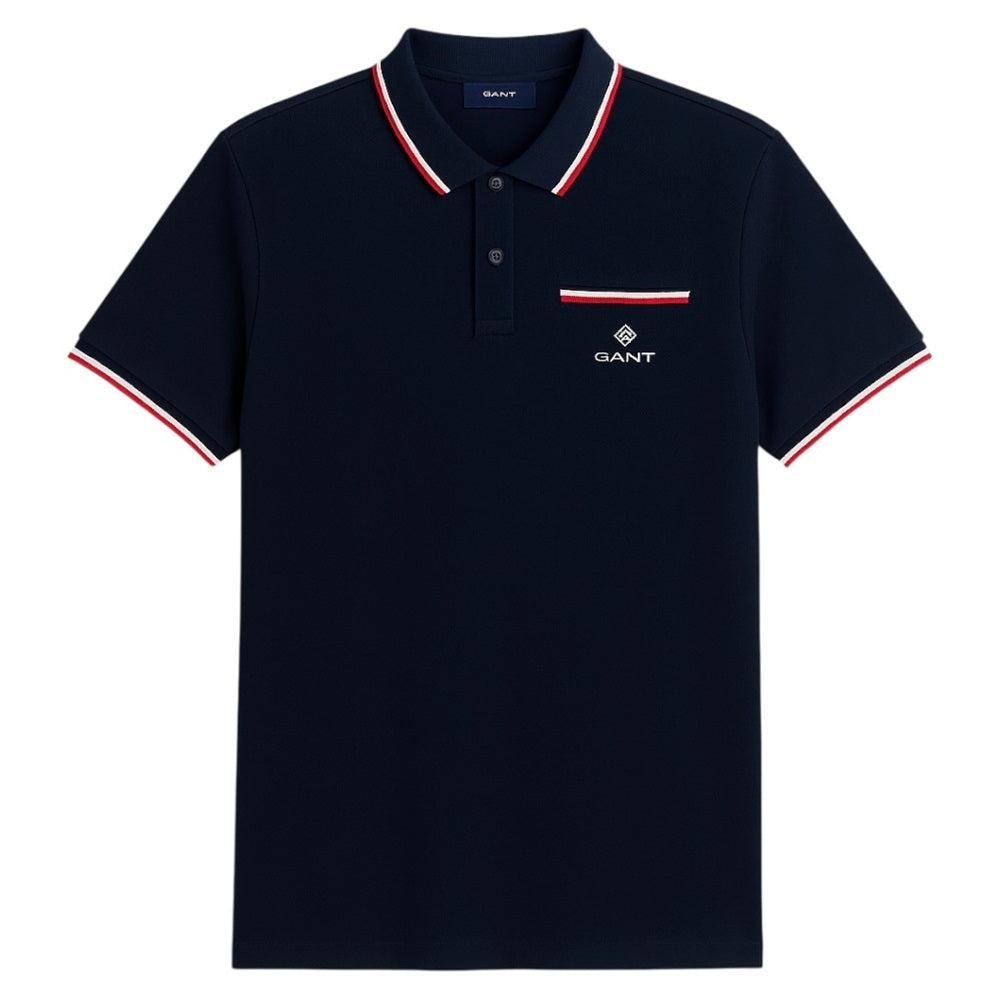 G.A.N.T Premium Pocket Stripe Polo Shirt (Black)