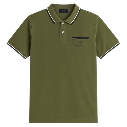 G.A.N.T Premium Pocket Stripe Polo Shirt (Olive Green)