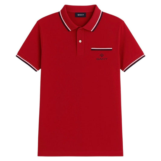 G.A.N.T Premium Pocket Stripe Polo Shirt (Red)