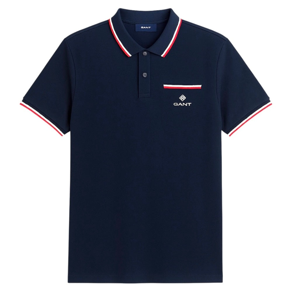 G.A.N.T Premium Pocket Stripe Polo Shirt (Navy Blue)