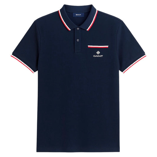 G.A.N.T Premium Pocket Stripe Polo Shirt (Navy Blue)