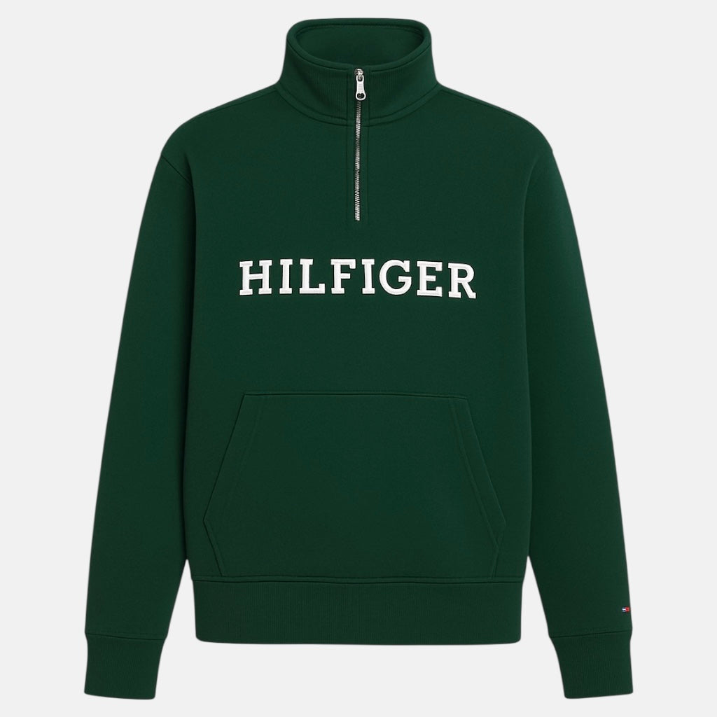 TH EMB HLFGR COTTON FLEECE ZIP-UP (GREEN)